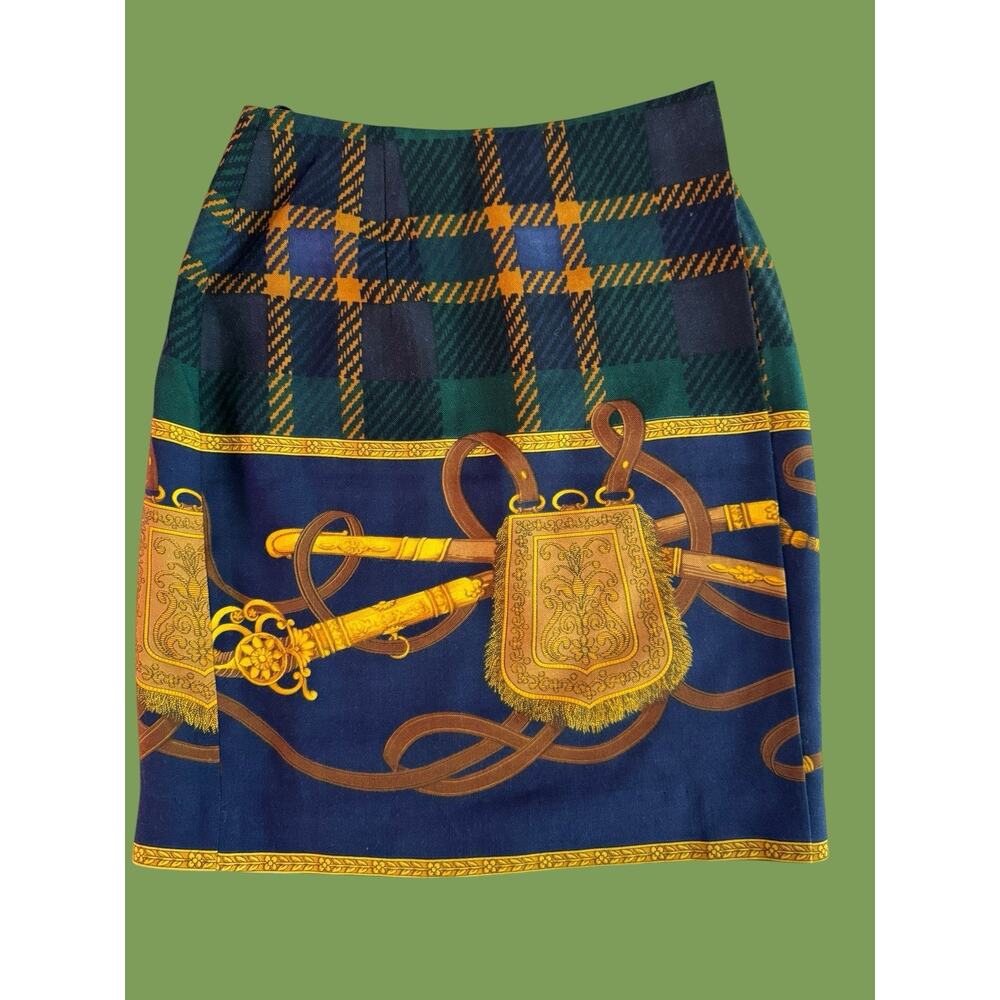 Ann Taylor Green Plaid 100% Wool Wrap Skirt 90s Vintage Prep Equestrian - Picture 12 of 12